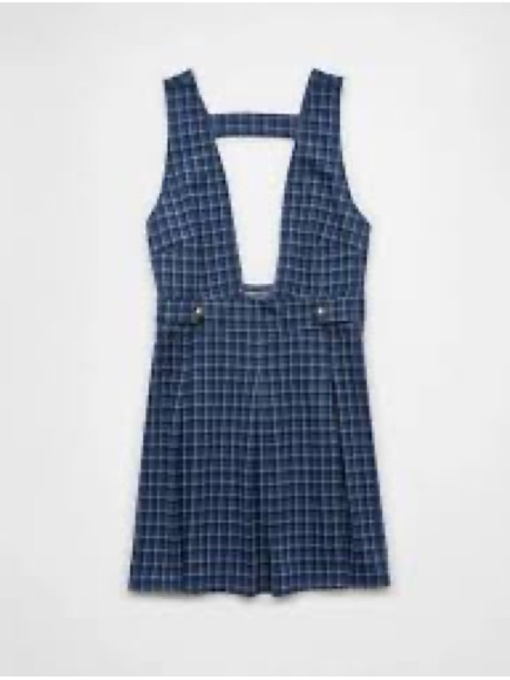 AEO Plaid Indigo Pinafore Mini Dress - Women size Large new - Picture 3 of 9